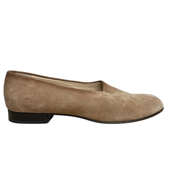 Bottega Veneta Suede Flats 7 B Tan Round Toe Preppy Minimlaist Loafers - Picture 4 of 11